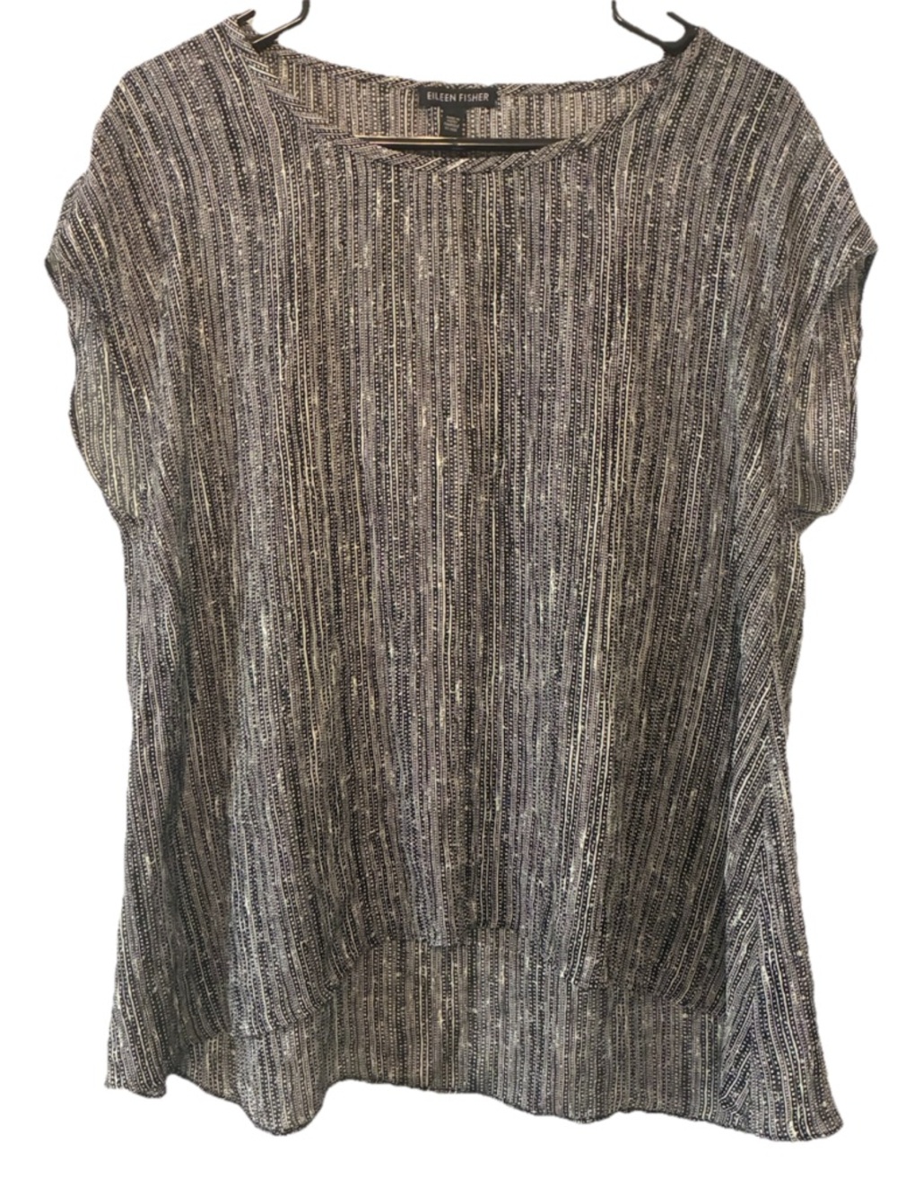 Eileen Fisher 100% Silk Sheer Top Women’s Small Black White Abstract Boxy